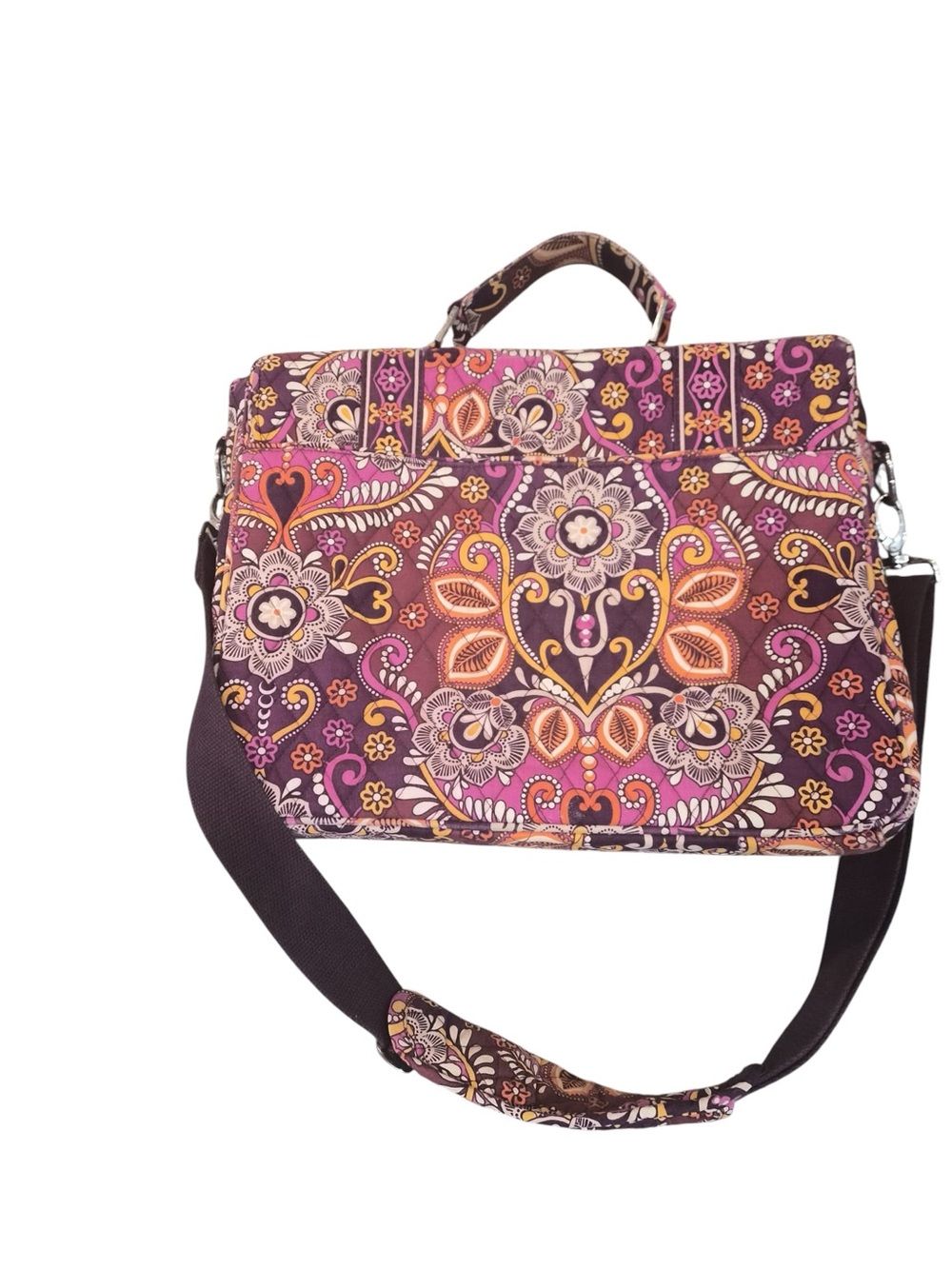Vera Bradley Quilted Floral Laptop Satchel in Plum and Pink - Picture 5 of 14